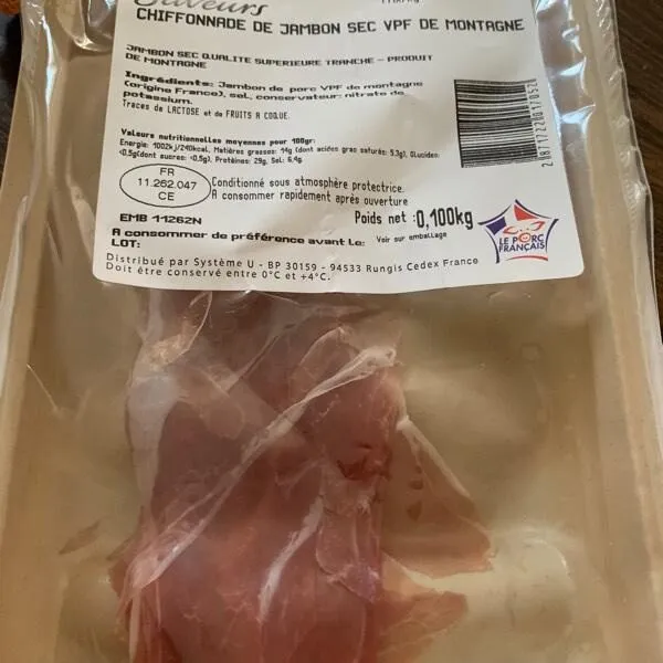 Chiffonnade de jambon  sec vpf de montagne
