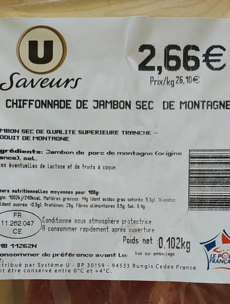 Chiffonnade de jambon sec de montagne