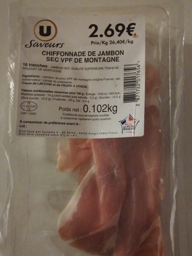 Chiffonnade de jambon sec VPF de montagne
