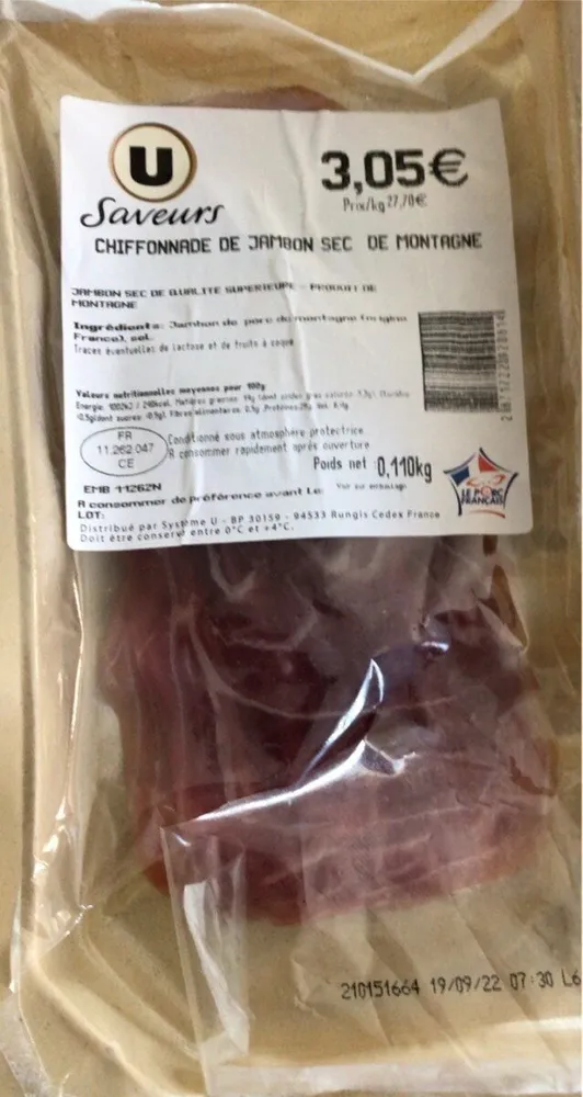 Chiffonnade de jambon sec de montagbe