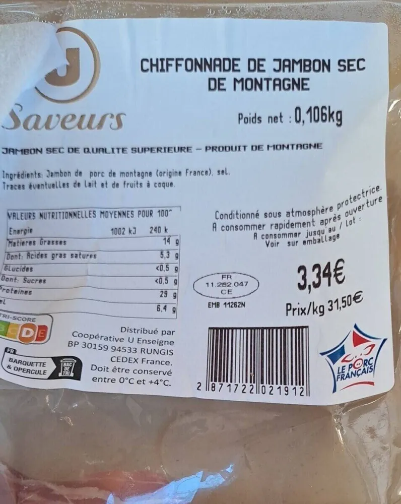 Chiffonnade jambon de montagne