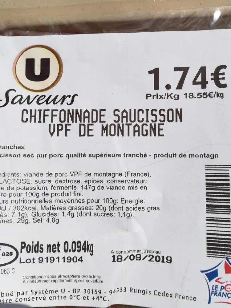 Chiffonnade saucisson de montagne
