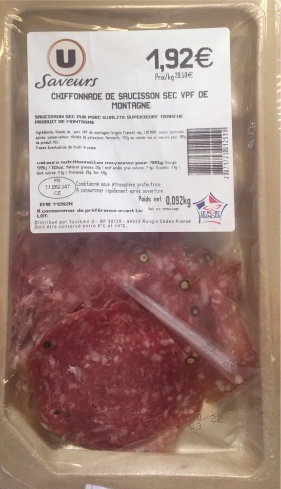 Chiffonnade de saucisson sec vpf de montagne