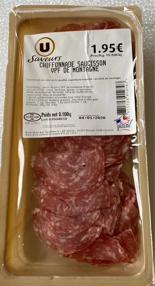 Chiffonade saucisson vpf de montagne