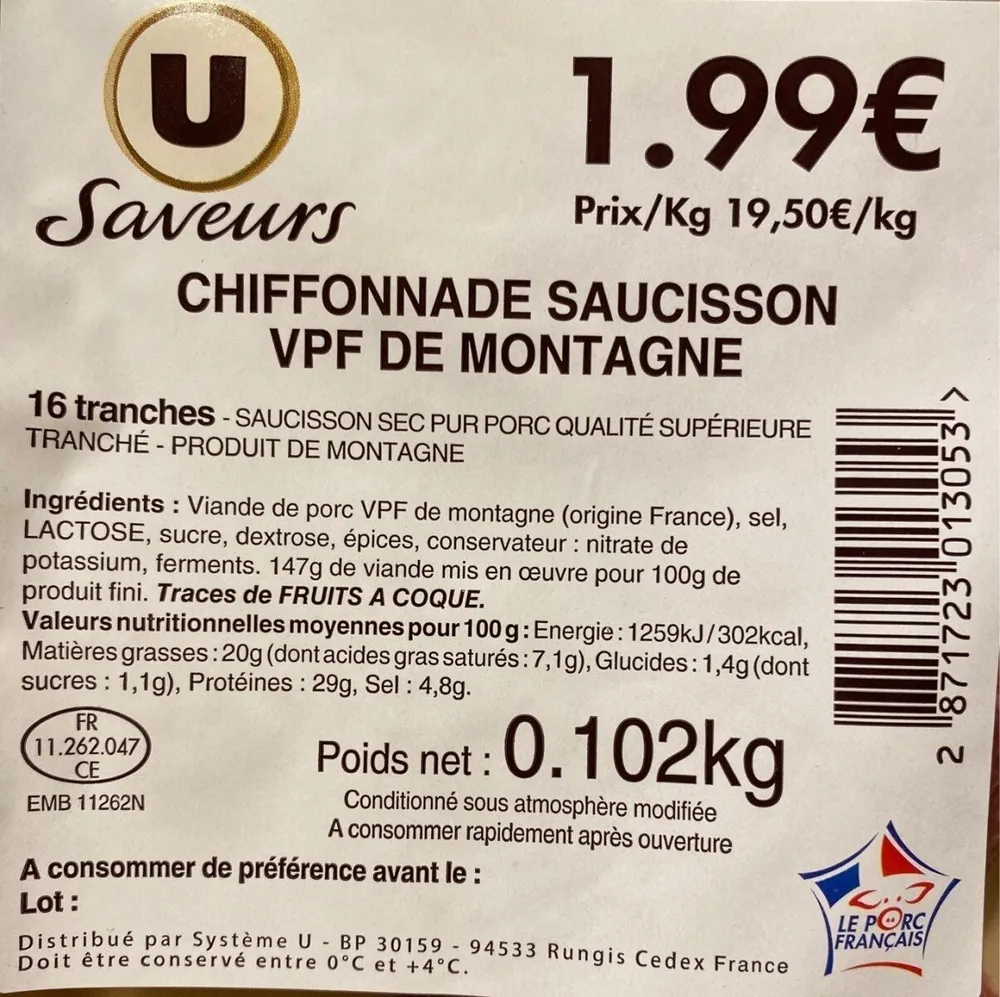 Chiffonnade saucisson VPF de montagne