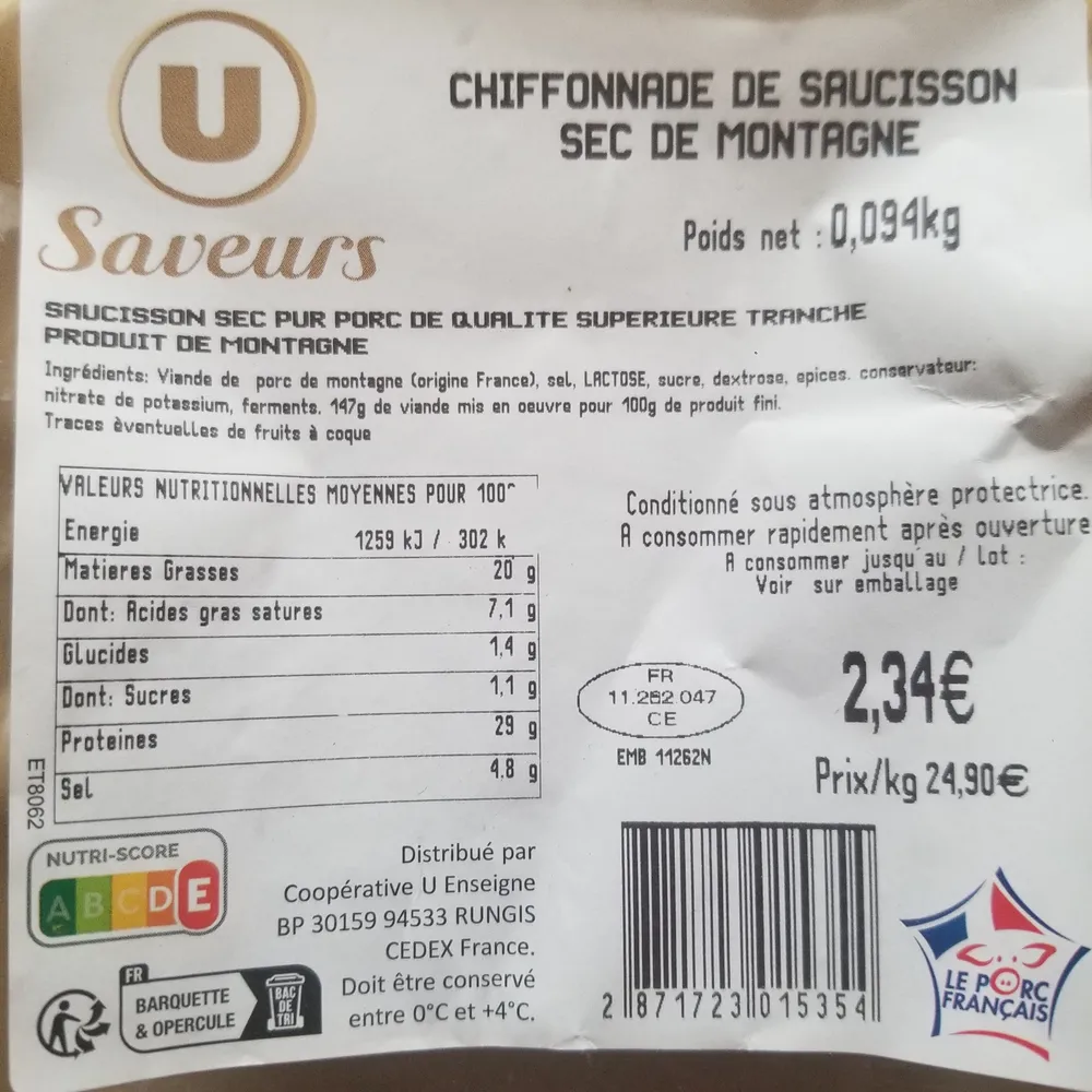 Chiffonnade de saucisson