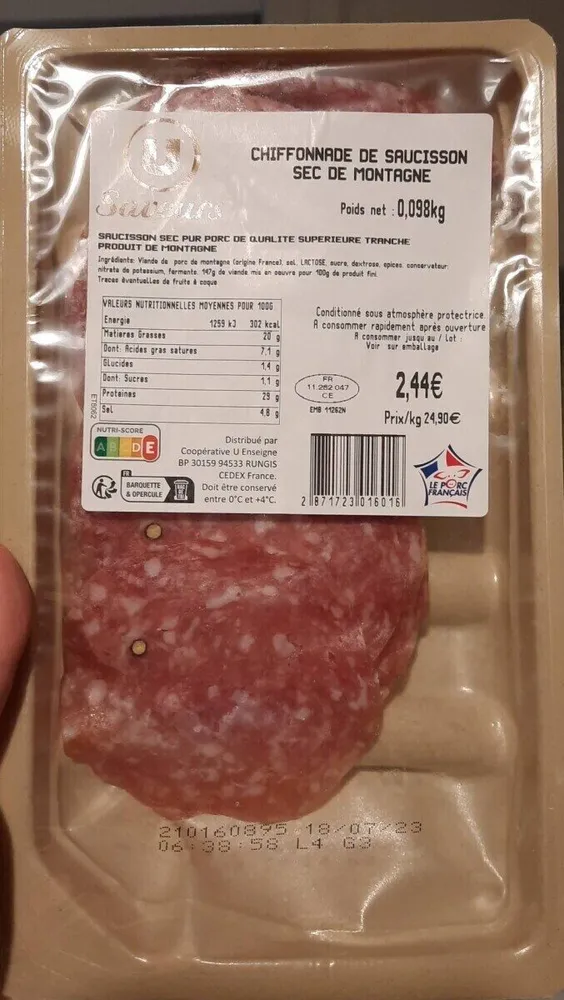 chiffonnade de saucisson sec de montagne