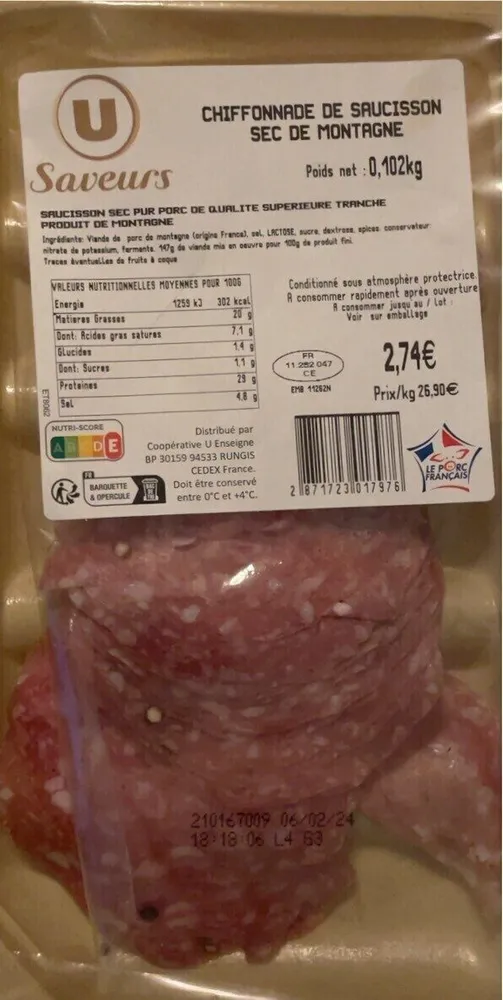 Chiffonnade de saucisson sec de montagne
