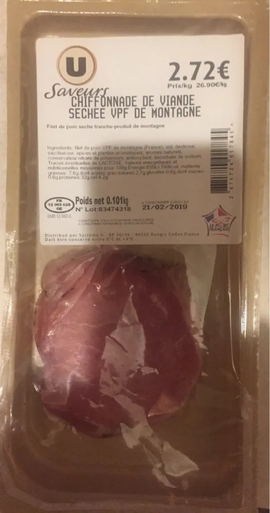Chiffonade de viande séchée vpf de montagne
