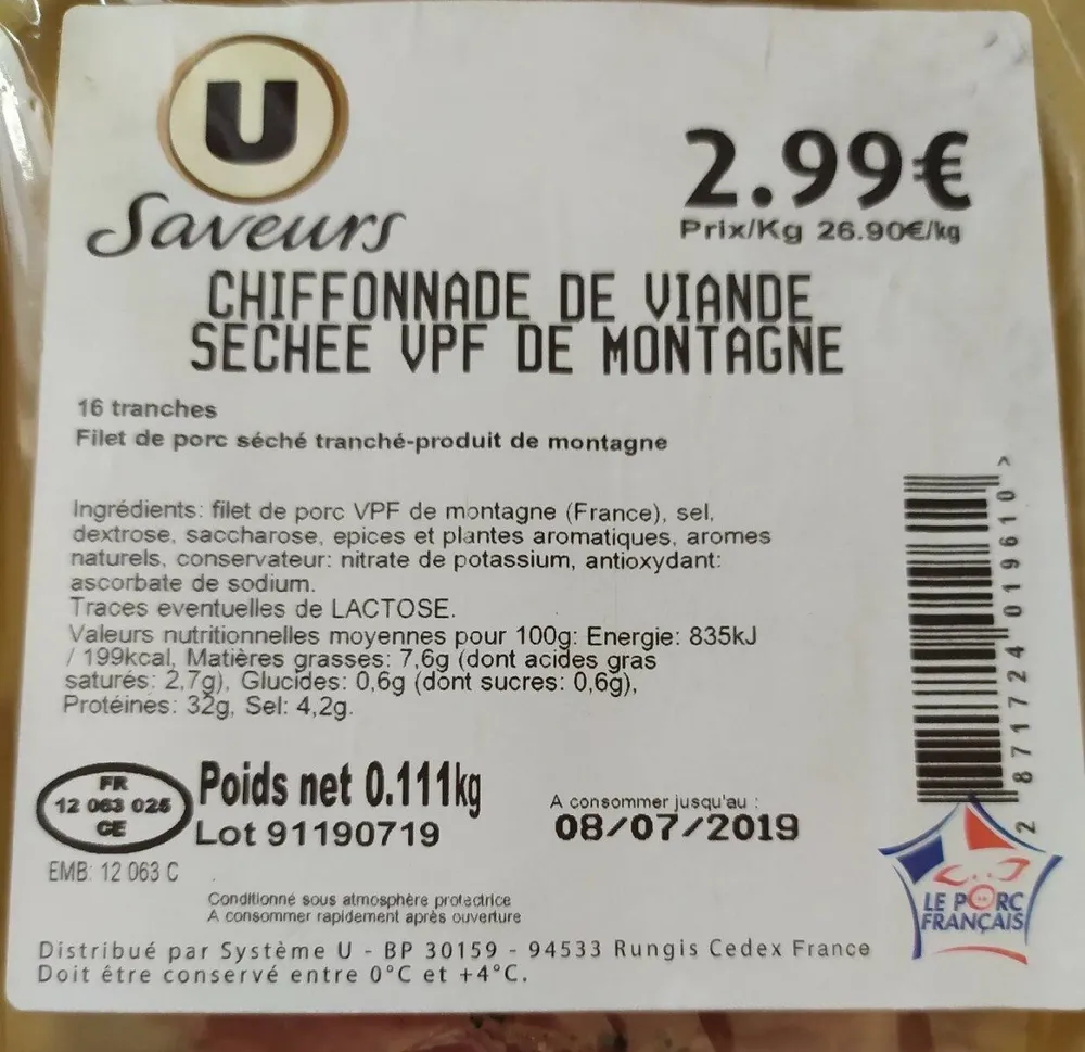 Chiffonade de viande séchée vpf de montagne