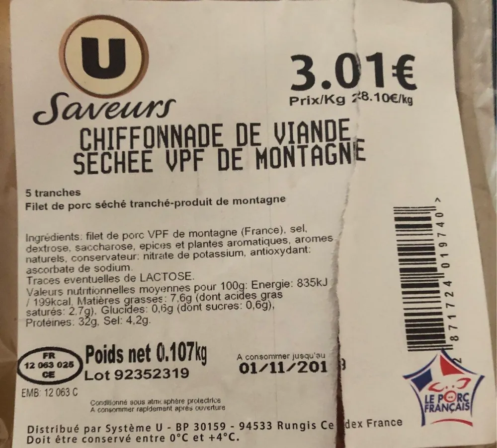 Chiffonade de viande sechee vpf montagne