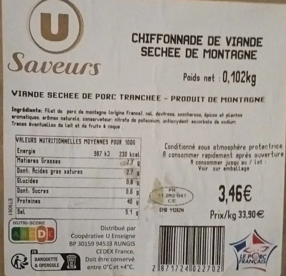 Chiffonnade de viande séchée de montagne
