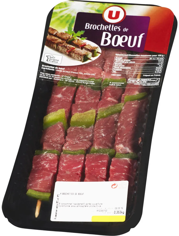 Brochette de boeuf nature, France, 4 pièces