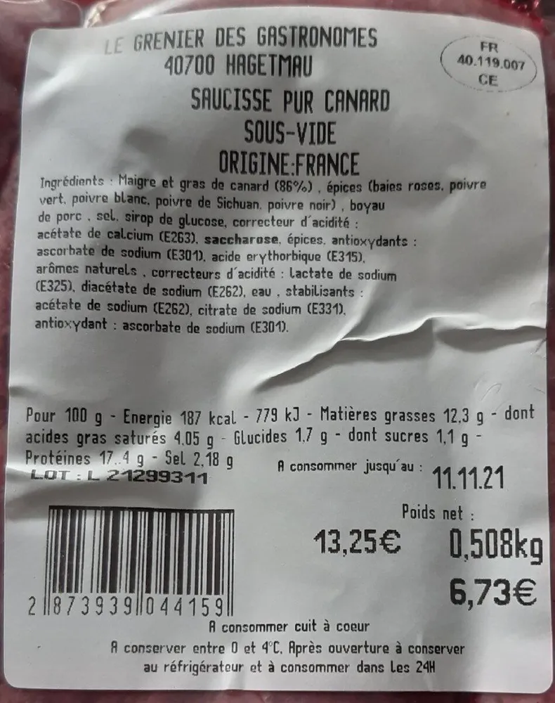 saucisse pur canard