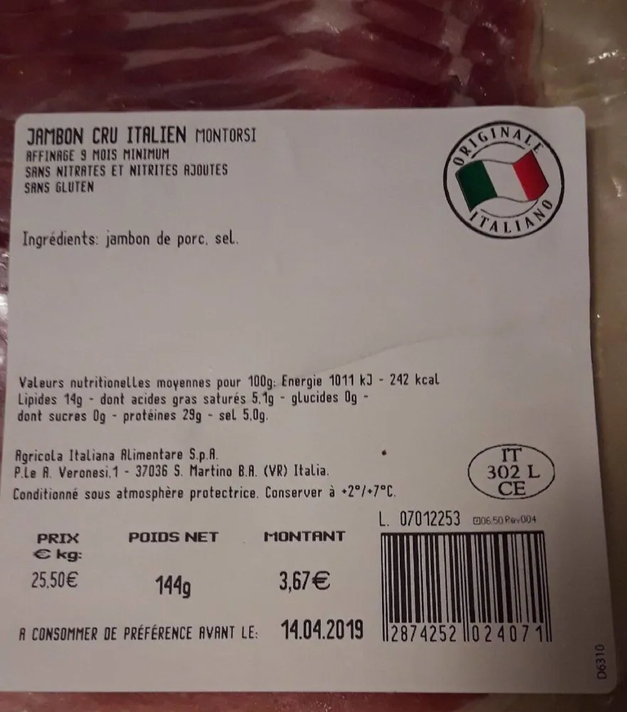 Jambon cru italien Montorsi
