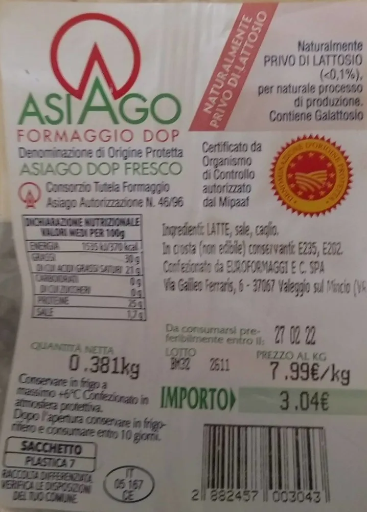 Asiago dop