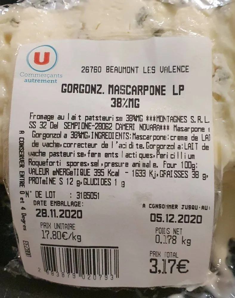 Gorgonzola, Mascarpone LP 38% MG