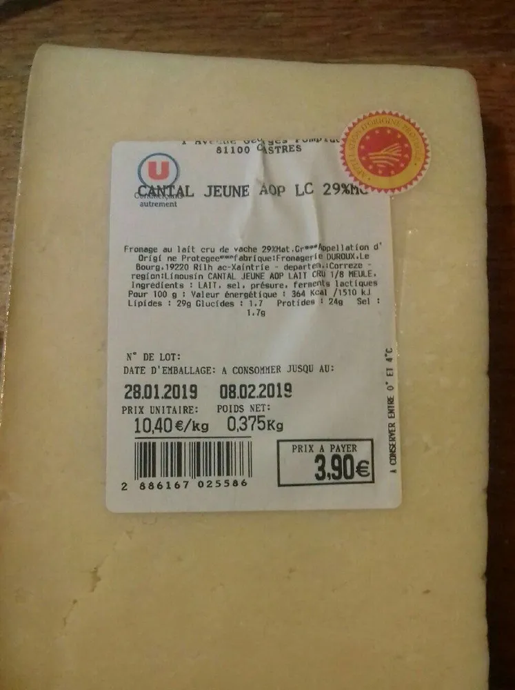 Cantal jeune AOP LC 29% MG