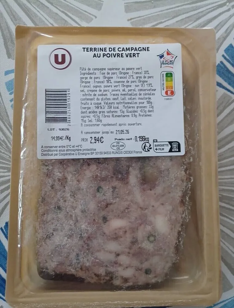 Terrine de campagne au poivre vert