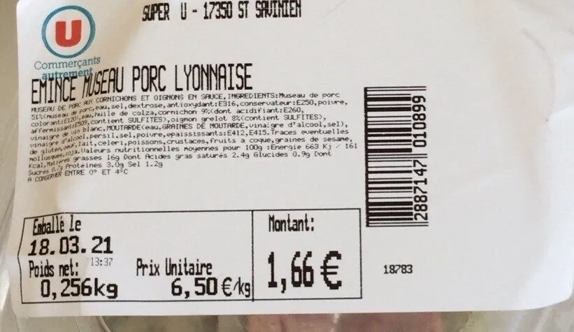 Émincé museau porc Lyonnaise