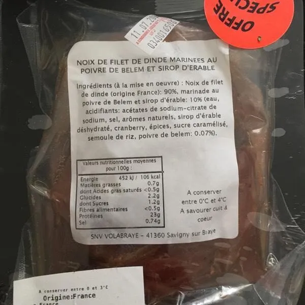 Noix de filet de dinde mariné au poivre de belem et sirop d’érable