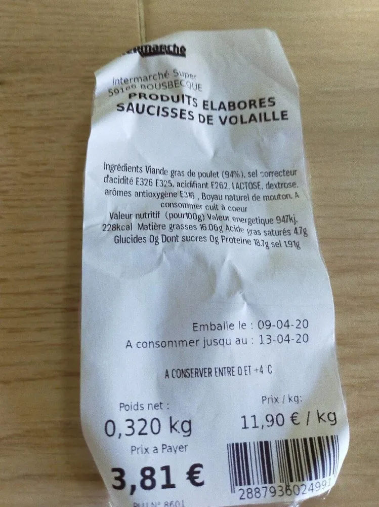 Saucisses de volaille