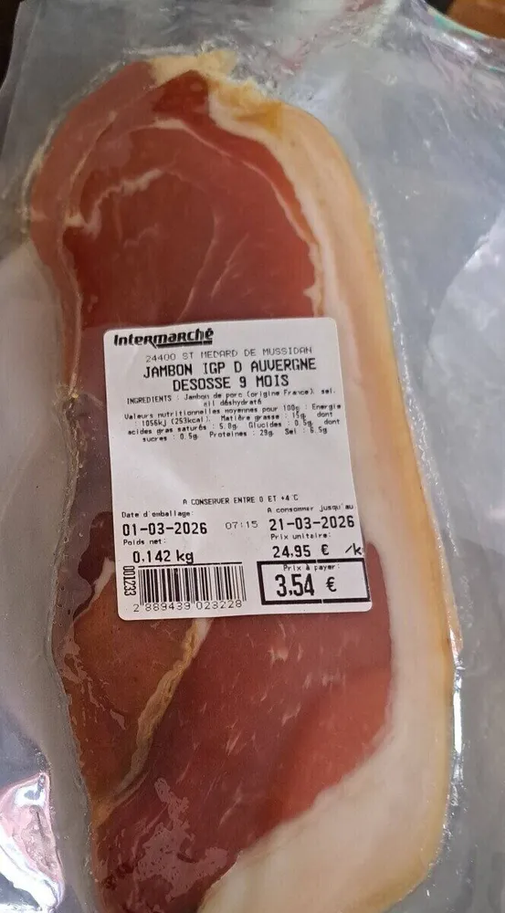 Jambon igp d Auvergne désossé 9 mois