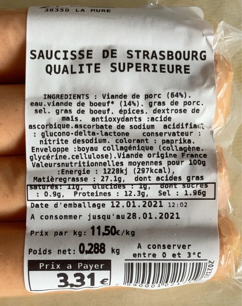 Saucisse de strasbourg qualite superieure