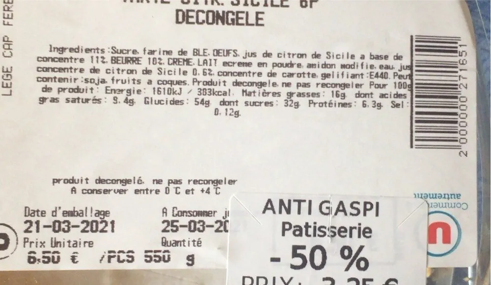 Tarte Citron decsicile decongelee