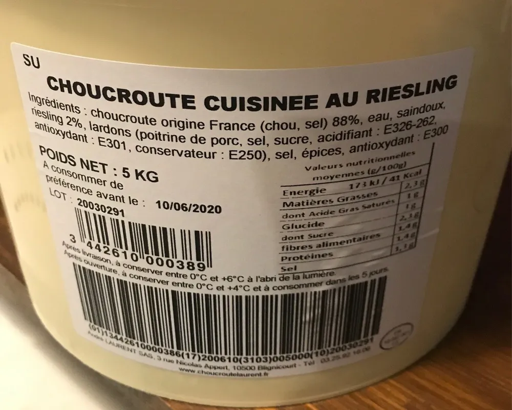 Choucroute cuisiné au riesling