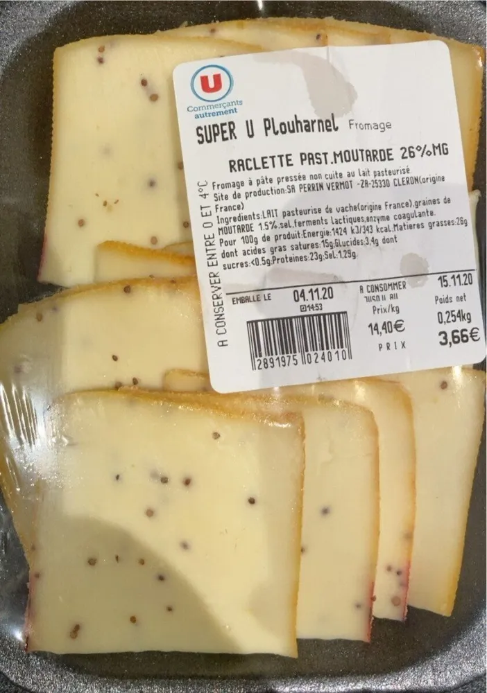 Raclette pasteurisee moutarde 26% MG