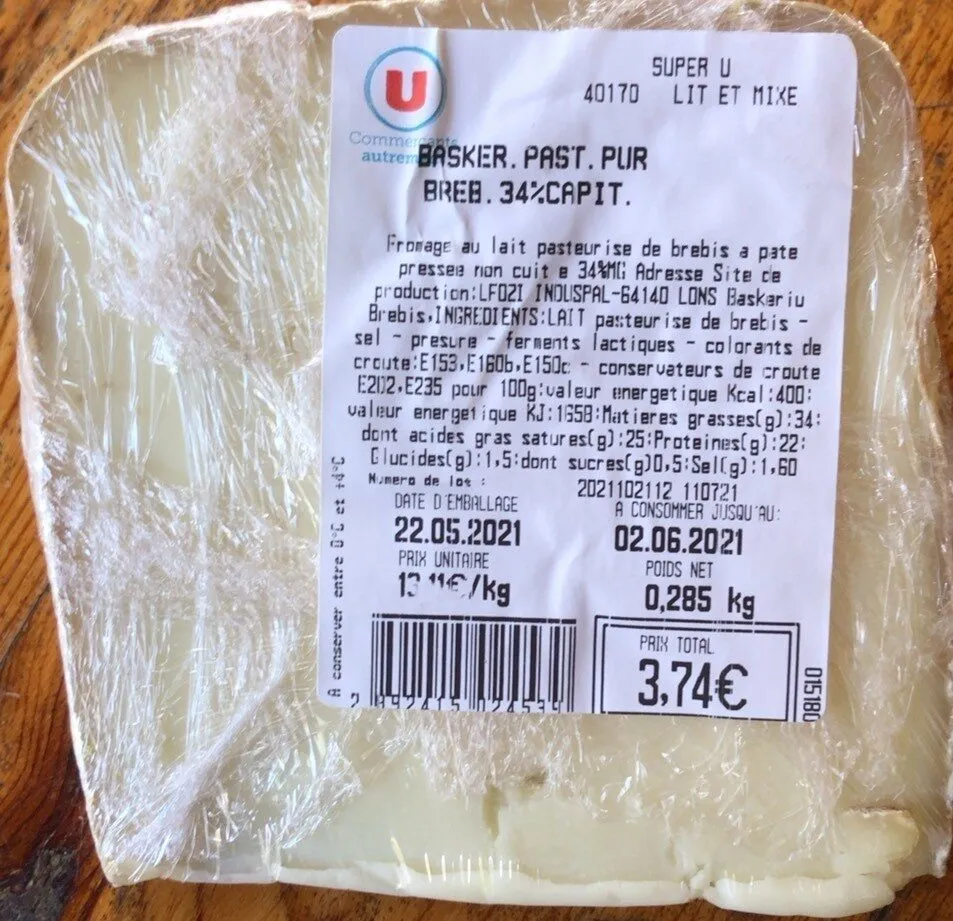 Tome de brebis pasteurisé pure brebis