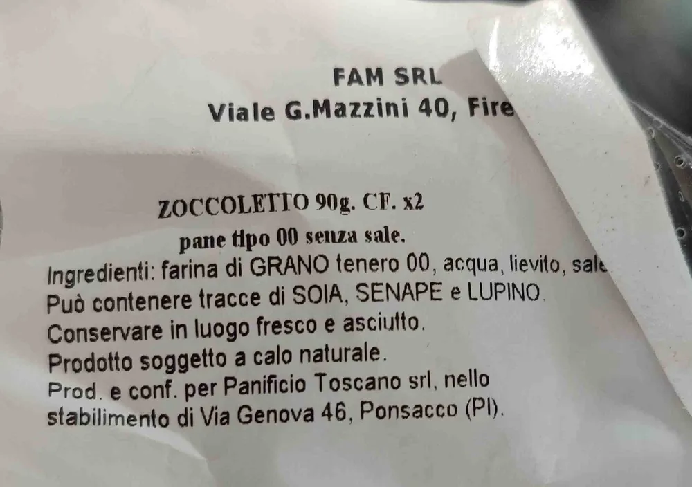 Zoccoletto (pane tipo 00 senza sale)