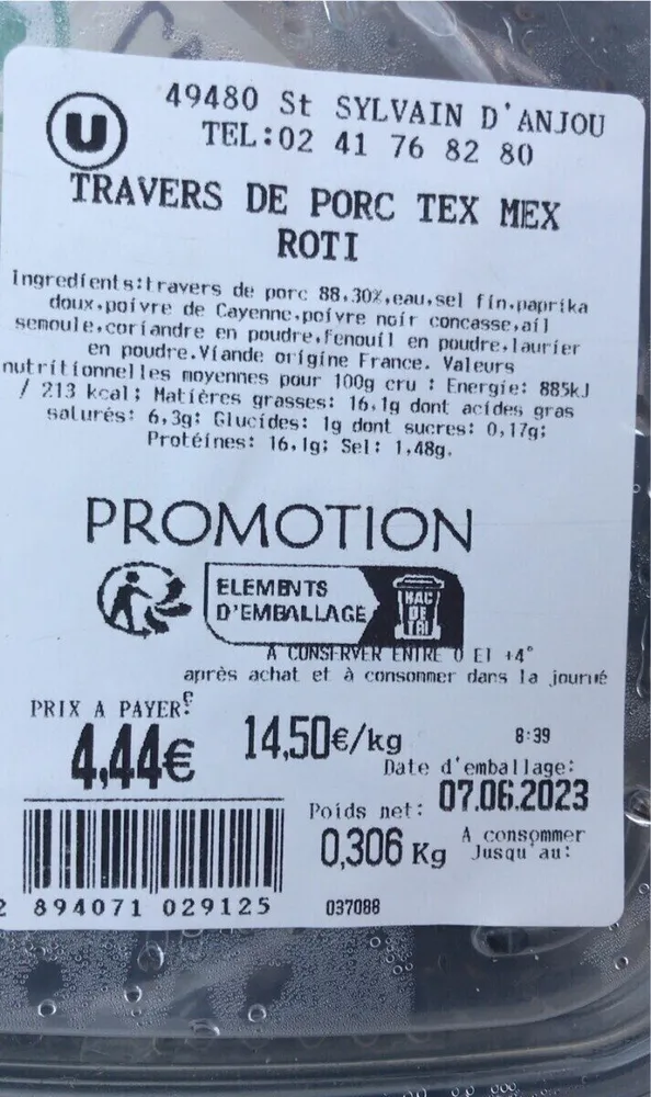 Travers de porc tex mex roti