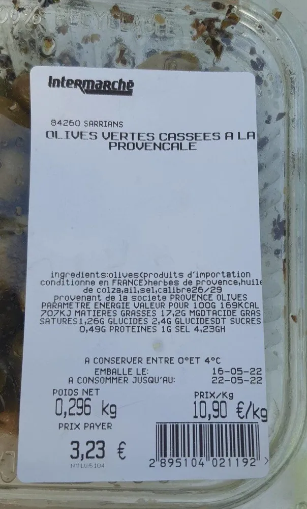Olives vertes casses à la provençale