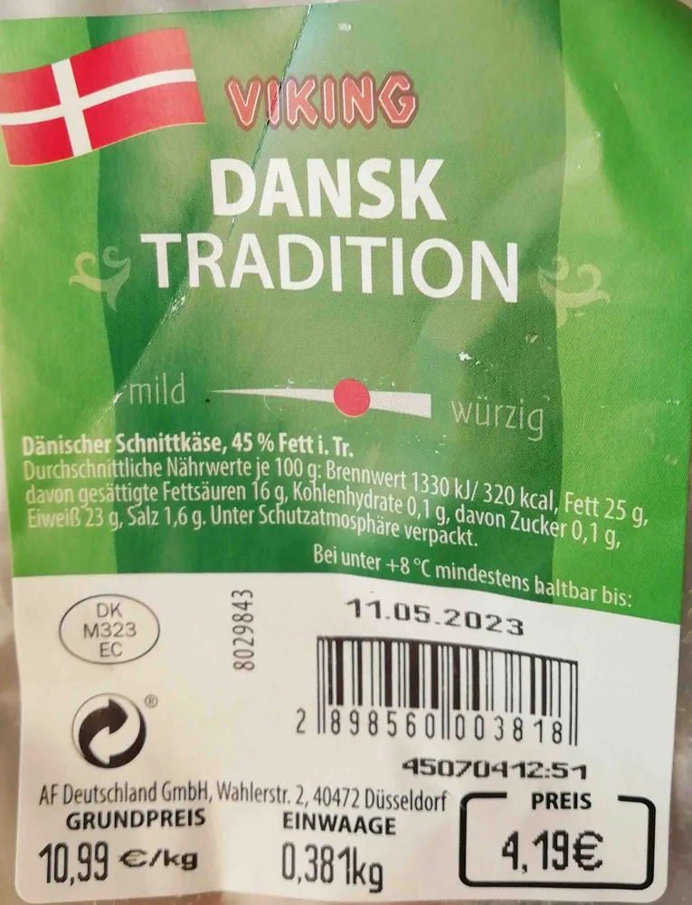 Dansk Tradition, Dänischer Schnittkäse, 45 % Fett i. Tr.
