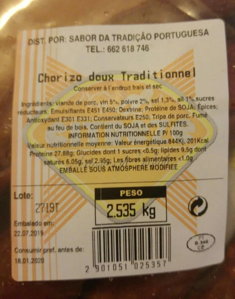 Chorizo doux traditionnel