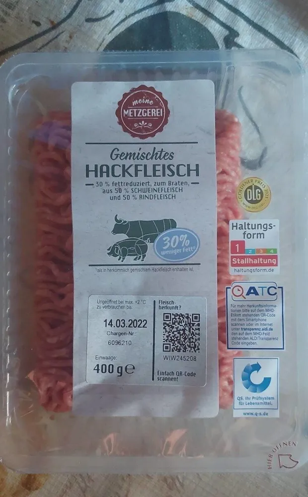 Gemischtes Hackfleisch  30 Prozent Weniger Fett