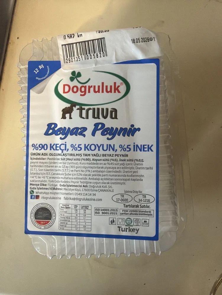 Beyaz Peynir 90% Keci 5% Koyun 5% Inek