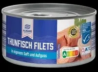 ALDI ALMARE Fisch Thunfischfilets naturell IN Saft und Aufguss ATG 150g 195g Dose 1.49€ 1kg ATG 9.93€