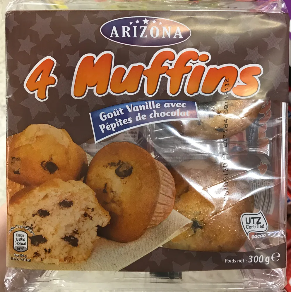4 Muffins Goût Vanille avec Pépites de chocolat