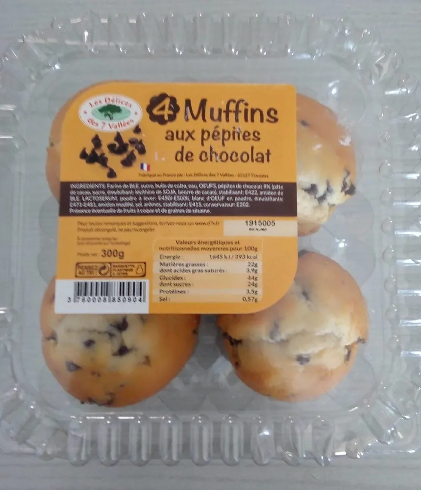 4 muffins aux pépites de chocolat