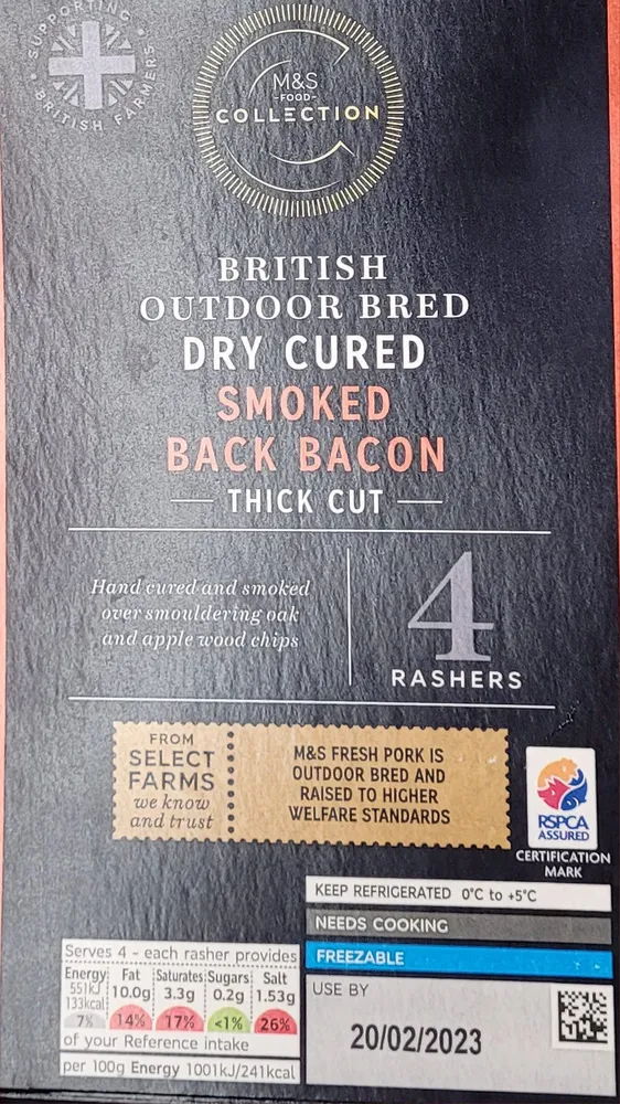 British Outdoor Bred Dry Cured Smoked Back Bacon