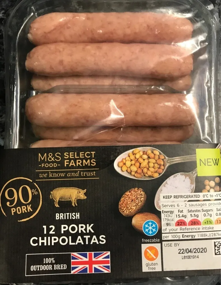 12 pork chipolatas