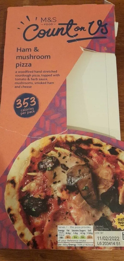 Count on us Ham and mushroom pizza