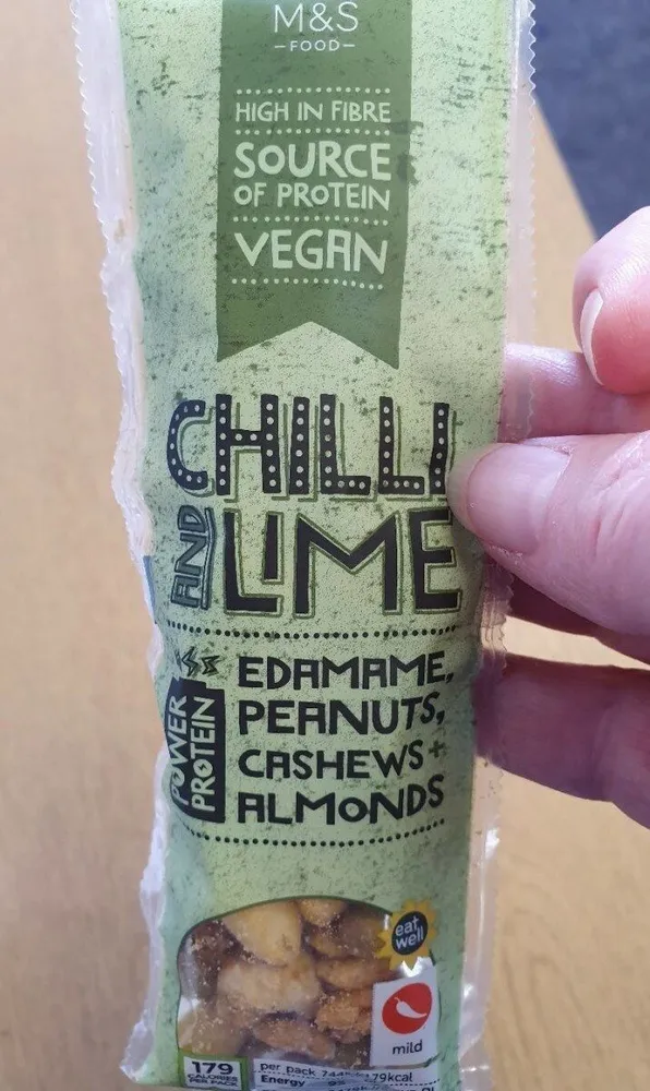 Chilli and lime edamane, peanuts, cashews + almonds