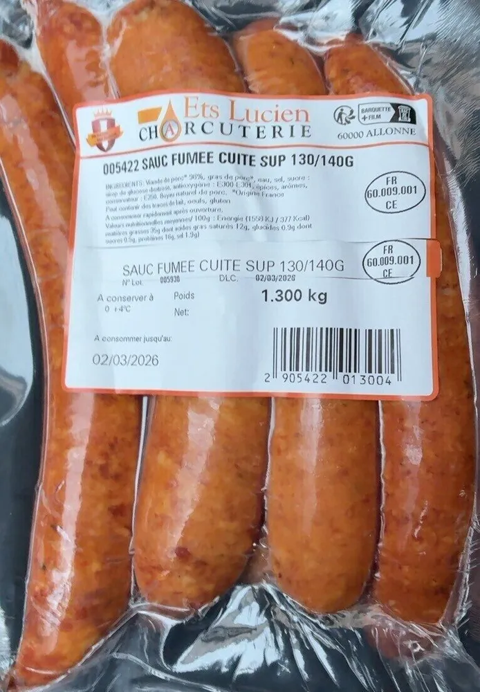 Saucisse fumee cuite sup 130/140g