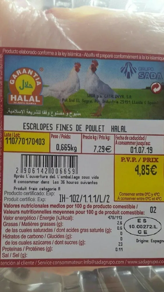Escalopes fines de poulet Halal