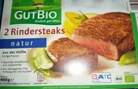 2 Rindersteaks natur, aus der Hüfte, tiefgefroren