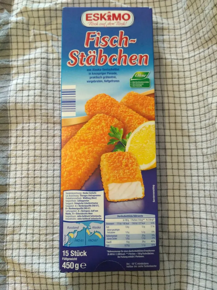 Fischstäbchen aus Alaska-Seelachsfilet in knuspriger Panade